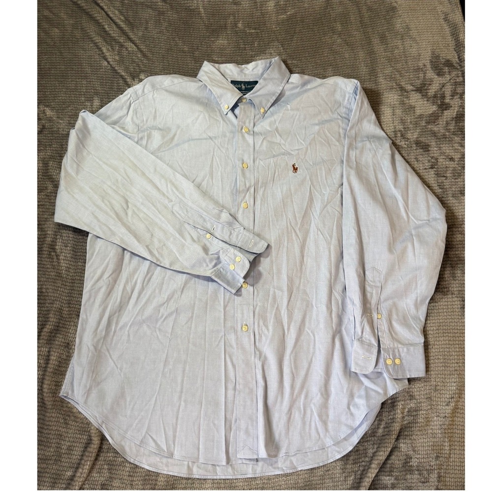 Ralph Lauren Classic Fit Light Blue Cotton Button Down Shirt Mens 17.5 34/35